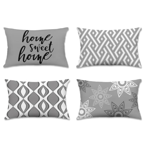 Hexagram Throw Pillow Covers 12x20, Gray Outdoor Pillow Covers Set of 4 - color: Grey, size: 12" x 20" (Pack of 4)
