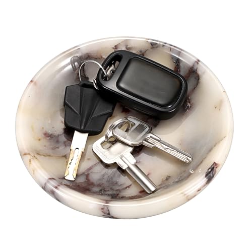 Hipiwe Decorative Key Holder for Entryway Table Round Key Bowl Marble Nightstand Organizer for Candle Jewelry Tray for Earrings Necklaces - color: Calacatta Viola, size: 5.5"