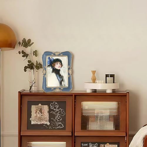 WINPLUS+ Vintage Picture Frame 5x7, Wall Mount and Tabletop Display, Art Gallery Gift (Blue and Gold 5x7) - style: Blue and Gold