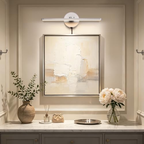 MantoLite Bathroom Vanity Light bar, Modern Brass LED Wall Sconce Over Mirror, Dimmable 3000K/4000K/6000K,Hardwired Bathroom Wall Light,24 Inch Bar Long Strip Sconce - color: Nickel, size: 16 inches