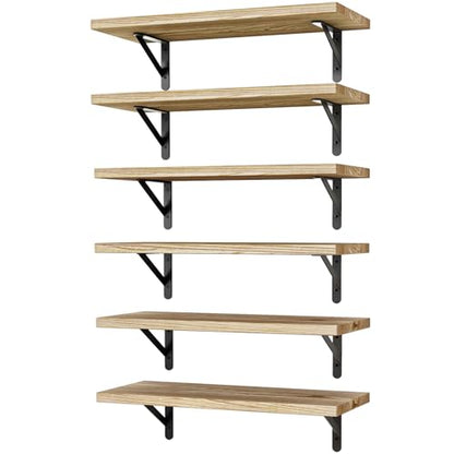 YGEOMER 16.5 Inch Floating Wall Shelves, Light Carbonized Brown, Set of 6 - color: Rustic Brown, size: 16.5 x 6.1 x 0.59 inches