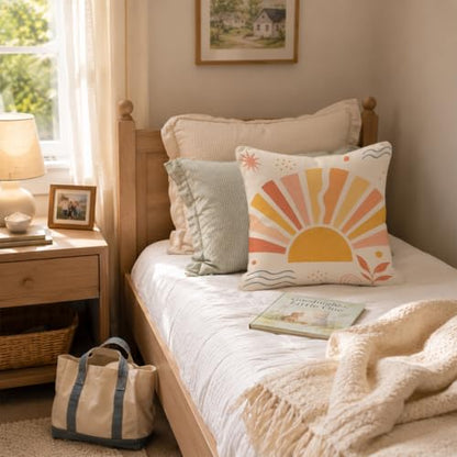 ORAFOUDUO Mid Century Abstract Sun Throw Pillow Cover 18x18 - color: Sun