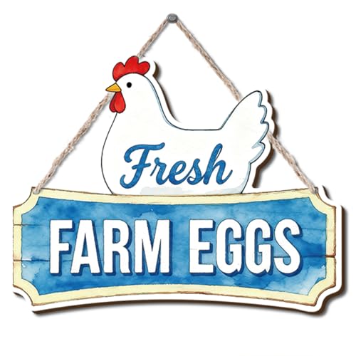 Farmhouse Kitchen Wall Decor, Fresh Farm Eggs Chicken Sign, Rustic Wood Hanging Plaque, Watercolor Farmhouse Wall Art Painting Style, Country Rustic Wall Decor for Home, 11.8x9.2 Inches - color: Farm 04