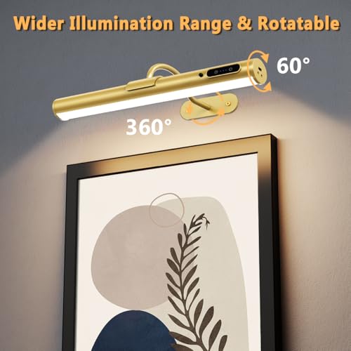 Hapfish Picture Lights for Wall Battery Operated,Wireless Art Light - Gold - color: Without Motion Sensor Gold