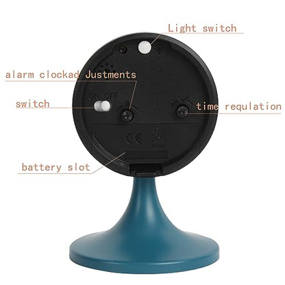 3" Round Quartz Analog Metal Alarm Clock Silent Non Ticking Desk Clock | Small Bedside Table Clock with Stand Bedroom Home Office Battery Operated (batteries not included) - color: Blue