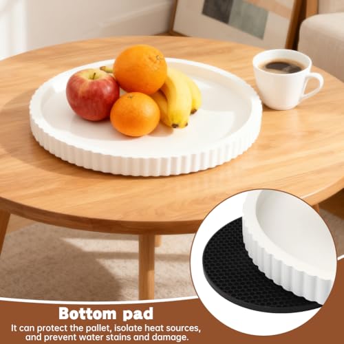 Round Decorative Tray for Coffee Table, 11 Inch White Tabletop Display Tray