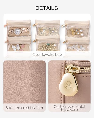 VLANDO Jewelry Travel Case with Clear 6 Velvet Bags,Khaki - color: 6PCS-Khaki