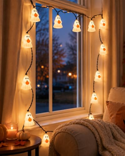 8.5FT Halloween Ghost Pumpkin String Lights, Plug-in 10 LED Decor - color: Ghost Pumpkin String Lights
