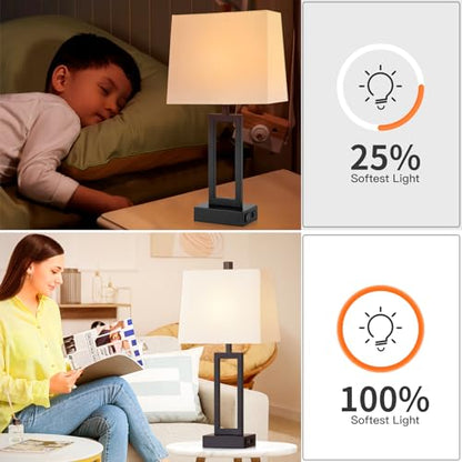 23.5" Touch Control Table Lamps Set of 2, Bedside Lamp with 2 USB Ports & AC Outlet, 3-Way Dimmable Nightstand Lamp with White Linen Shade for Living Room Bedroom End Table Office(2 LED Bulb Included) - color: White - 23.5"H