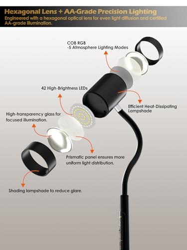 GLOWRIUM 17W LED Reading Floor Lamp with Remote, 67" Dimmable Standing Lamp - style: 2-in-1 Lamp (H2)