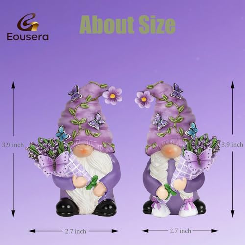 Purple Lavender Butterfly Couple Gnome Figurines(Resin, 3.9''H) - color: Purple