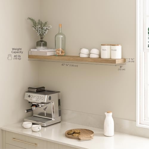 Ballucci Floating Shelf, 48" Wood Wall Shelf with Invisible Brackets for Bathroom, Living Room, Bedroom, Kitchen, Nursery, 8" Deep, Oak Finish - color: Natural Oak, size: 47.2 inches