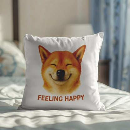 Happy Shiba Inu Pillow Cover 18x18 Inches, Feeling Happy Dog Decor - color: Happy Shiba Inu