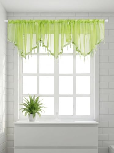 Molaxhome Swag Curtain Scalloped Curtain Valance Drape Sheer Lace Panel 1pc - color: Green