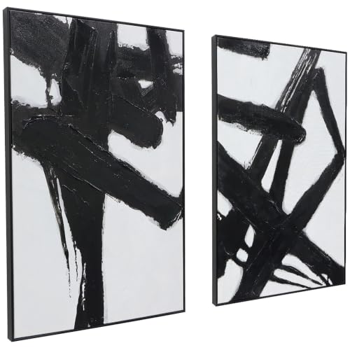 Zessonic Black and White Abstract 3D Textured Canvas Wall Art,24"x36"x2 - color: Black and White - B, size: 24" x 36" x 2 Panels Framed