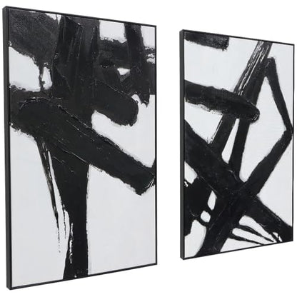 Zessonic Black and White Abstract 3D Textured Canvas Wall Art,24"x36"x2 - color: Black and White - B, size: 24" x 36" x 2 Panels Framed