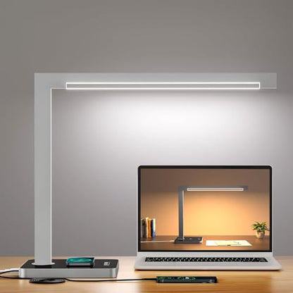 Aluminum LED Desk Lamp with Charging Station, 15W Table Lamp Work - color: Silver