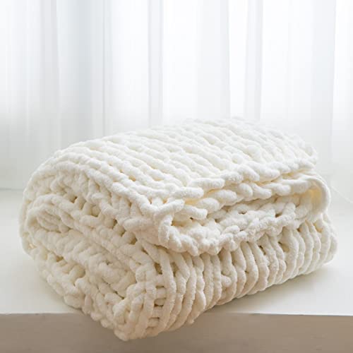 WESHIONGOO Chunky Knit Throw Blanket 51"×63" Cream White - color: Cream White, size: 51"x63"(Large Size Throw)