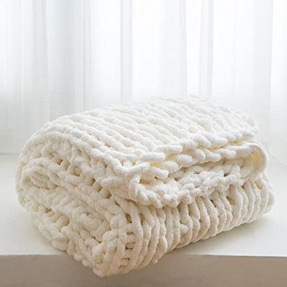 WESHIONGOO Chunky Knit Throw Blanket 51"×63" Cream White - color: Cream White, size: 51"x63"(Large Size Throw)