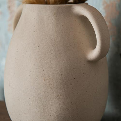 Tanvecle Beige Ceramic Vase with Handles, 7" Modern Farmhouse Decor - color: Beige