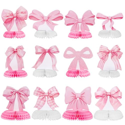 12 Pcs Pink Bow Honeycomb Centerpieces for Birthday Party Decor - style: Pink Bow