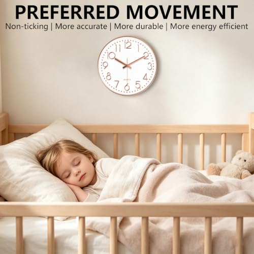Modern Silent Wall Clock, 14 Inch Wall Clocks Battery Operated | Large Number, Non-Ticking Analog Clock with Tempered Glass Quartz Clocks for Living Room Bedroom Office Kitchen, Rose Gold - color: Rose Gold, size: 14 Inch