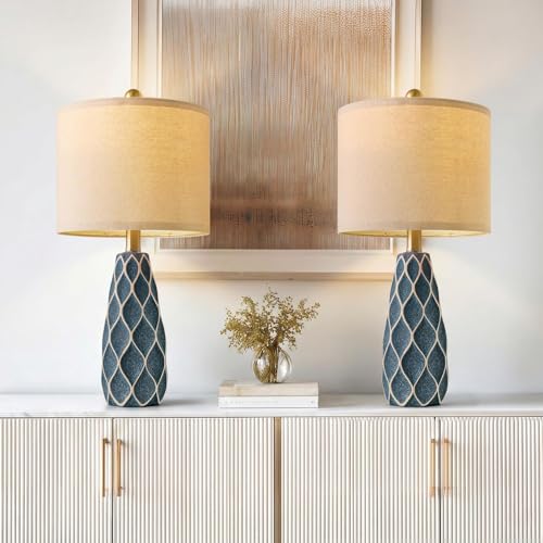 Small Table Lamps Set of 2 for Living Room, 20.25" Blue Bedside Boho Lamps - color: Blue, size: Small - 20.75''