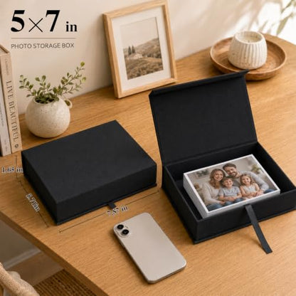 Vienrose Small Photo Storage Box, 5"x7", Linen Postcard Keeper, Black - color: Black, size: 5"x7"
