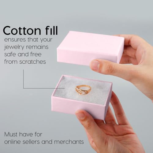 BULK PARADISE 6 Pack Cotton Fill Pink Cardboard Paper Jewelry Box Gift Size 3.08 x 2.28 x 1.1 Inches Perfect for Small Gifts - color: Pink