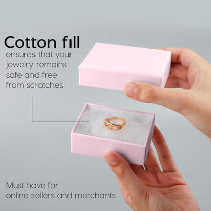 BULK PARADISE 6 Pack Cotton Fill Pink Cardboard Paper Jewelry Box Gift Size 3.08 x 2.28 x 1.1 Inches Perfect for Small Gifts - color: Pink