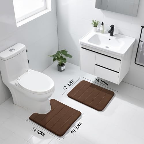 Yimobra Memory Foam Bathroom Mat Set, 24 x 17 & 24 x 20 in, Brown - color: Brown, size: 24x17+24x20 Inch