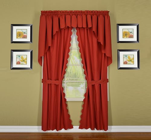 Today's Curtain, Orleans Scallop Curtain, Brick Red 45" Panel Pair and Tieback,4-Piece-Set, 60" W x 45" L, Brick Red - color: Brick Red, size: 60"W x 45"L (Pack of 1)