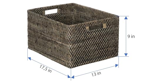 KOUBOO Loma Rectangular Rattan Storage Basket with Handles, Black Wash - color: Black-Wash