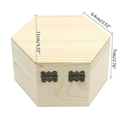 Plain Unfinished Box, Hexagon Unpainted Wooden Jewelry Box DIY Storage Chest Treasure Case (Side Length 2.5" * Height 2.7") - color: Hexagon