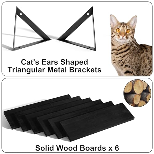 SRIWATANA Black Floating Shelves, 6-Piece Set Wood Wall Storage Unit
