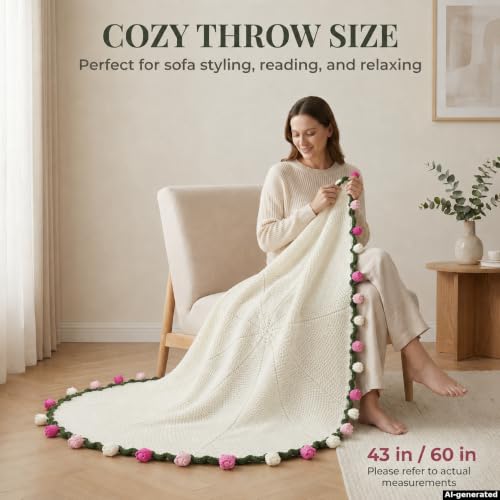 Tulip Crochet Flower Bouquet Blanket, Handmade Knitted Throw Blanket - color: Pink Tulip, size: Large