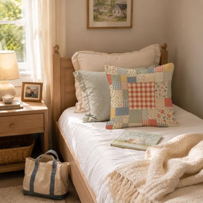 French Country Floral Patchwork Throw Pillow Cover 18x18 - color: Cloth2