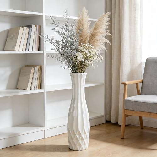 White Tall Ceramic Floor Vase, 28 Inch, Flared Geometric Design - color: Shape 2, size: 28 Inch -