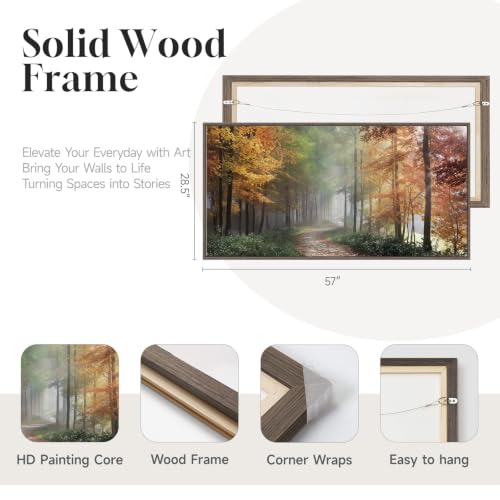 Framed Misty Forest Fall Landscape Wall Art for Living Room, 60x30 Inch - color: Green Orange
