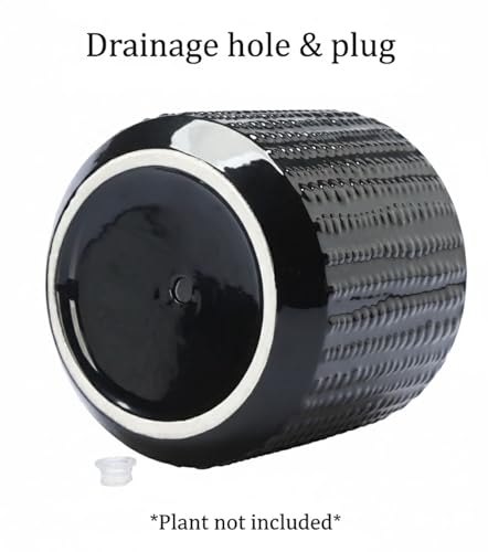 Ceramic Planter Pot with Drainage Hole, 5 Inch Dia, Indoor and Outdoor, Home Patio Garden, Plants&Flowers, Textured Round (Black) - style: Textured Round-Black