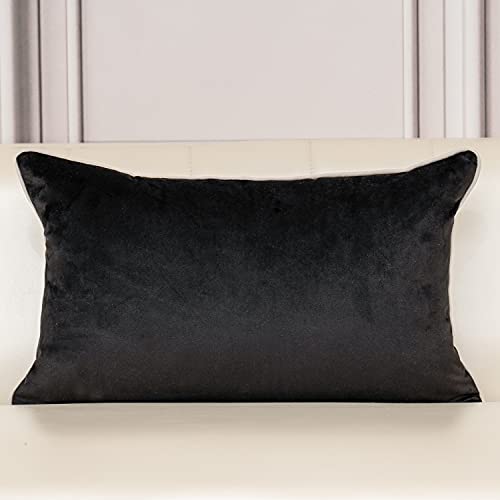 Aeckself European Floral Pillow Cover 12x20 Inch, Luxury Velvet Embroidered Lumbar Pillow Case for Sofa Bedroom Living Room White Black - color: Black, size: 20" x 12" (Pack of 1)