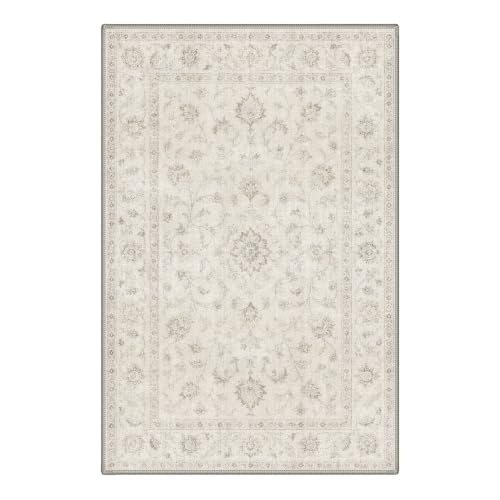 GENIMO 2X3 Washable Area Rug for Entrance, Boho Vintage Medallion Non Slip - color: Cream Taupe, size: 2' x 3' (Rectangular)