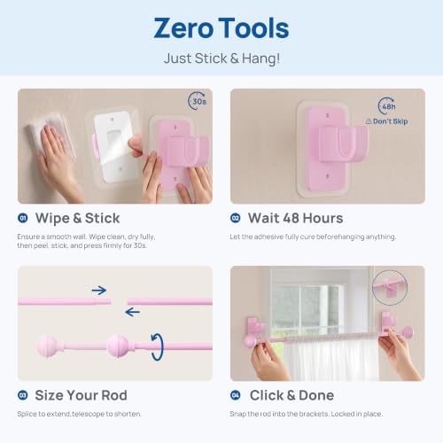 ENJOYBASICS Curtain Rods No Drilling for Renter, 28-47" Adjustable, Pink - color: Pink, size: 27-52"