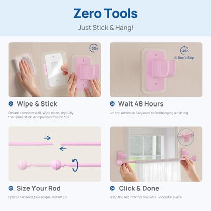 ENJOYBASICS Curtain Rods No Drilling for Renter, 28-47" Adjustable, Pink - color: Pink, size: 27-52"