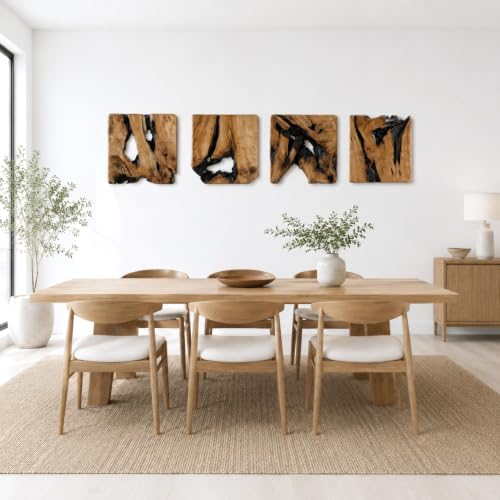 BOTALEGRE 4-Piece Cedar Wood Wall Art Set, Rustic Abstract Home Decor