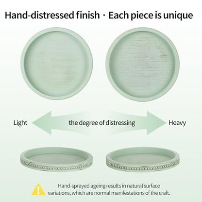 Hanobe Sage Green Decor Tray, Beaded Edge & Distressed Finish - color: Sage Green
