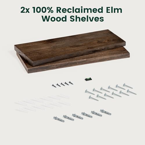 24in Live Edge Solid Elm Floating Shelves, Walnut, Set of 2 - color: Walut Color, size: Live Edge 24 inch, 2Packs