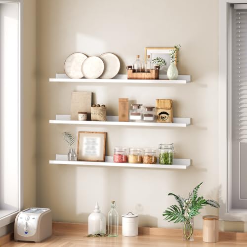 HOOBRO Floating Shelves, Wall Shelf Set of 3, 35.4 Inches Hanging Shelf - color: White, size: 35.4 Inches