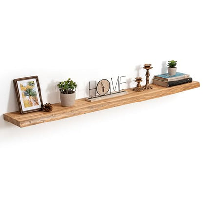 55in Live Edge Solid Elm Floating Shelves, Natural, Set of 1 - color: Natural Color, size: Live Edge 55 inch, 1Pack