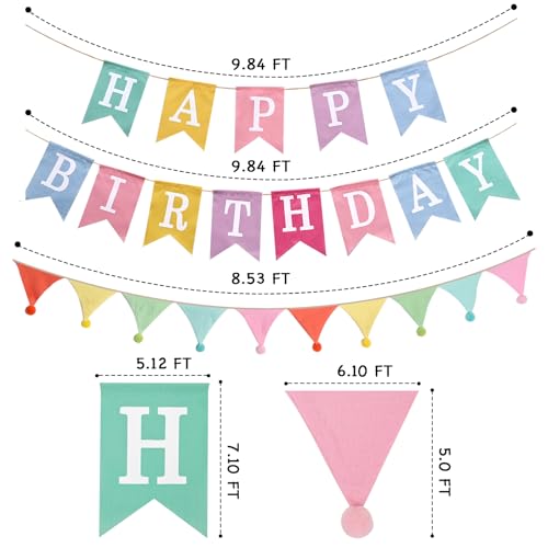 Happy Birthday Banner, Birthday Decorations with Pennant Flags, Colorful Imitated Burlap Birthday Signs with Cotton Crepe Triangle Bunting for Women Girls Boys Kids, Birthdate Party Celebration Backdrops